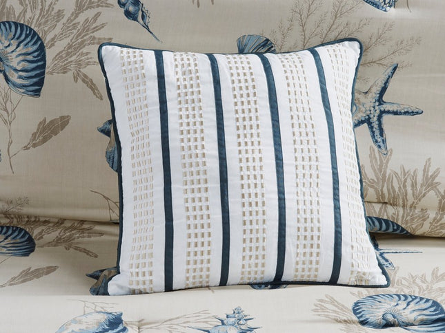 Set of Seven Blue And Ivory King Ring Stitch Sham And Comforter