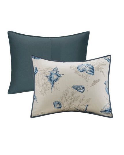 Set of Seven Blue And Ivory King Ring Stitch Sham And Comforter