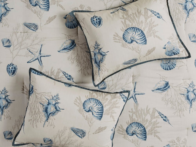 Set of Seven Blue And Ivory King Ring Stitch Sham And Comforter