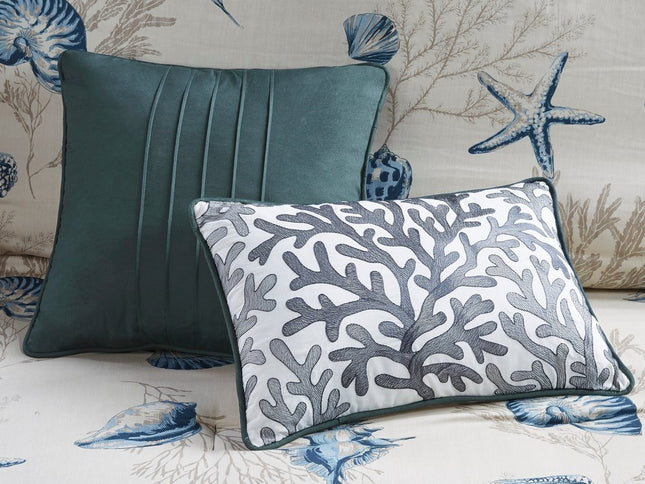 Set of Seven Blue And Ivory Queen Ring Stitch Sham And Comforter