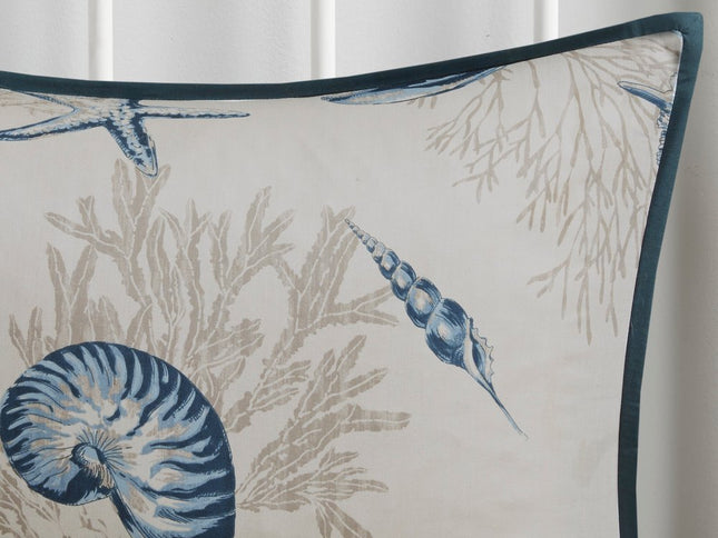 Set of Seven Blue And Ivory Queen Ring Stitch Sham And Comforter