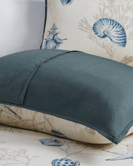 Set of Seven Blue And Ivory Queen Ring Stitch Sham And Comforter