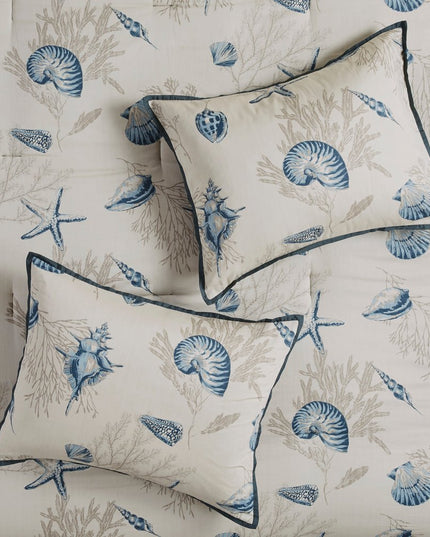 Set of Seven Blue And Ivory Queen Ring Stitch Sham And Comforter