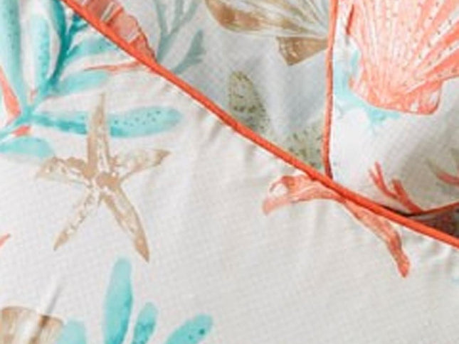 Set of Seven Aqua And Coral King Ring Stitch Sham And Comforter