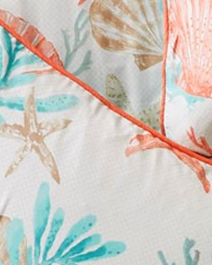 Set of Seven Aqua And Coral King Ring Stitch Sham And Comforter