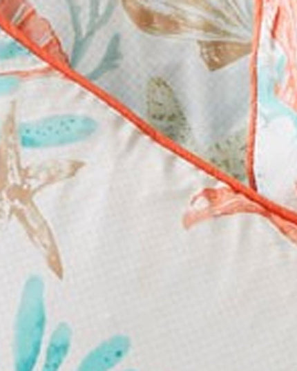 Set of Seven Aqua And Coral King Ring Stitch Sham And Comforter