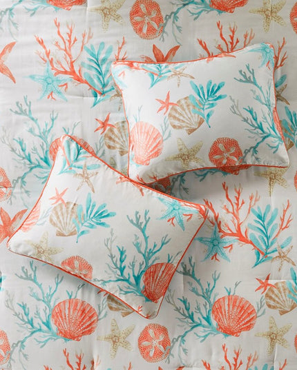 Set of Seven Aqua And Coral King Ring Stitch Sham And Comforter