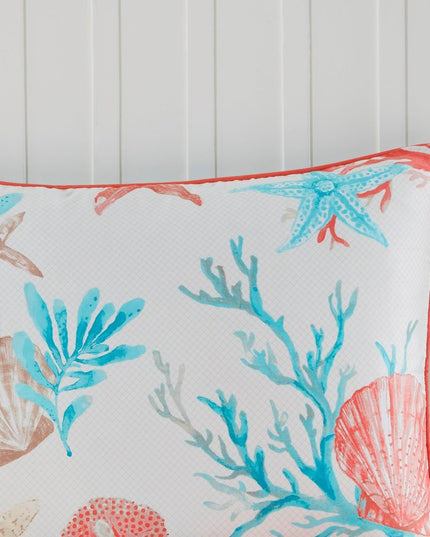 Set of Seven Aqua And Coral King Ring Stitch Sham And Comforter