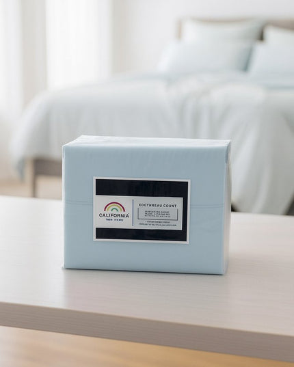 Four Piece Light Blue Cotton Queen Sheet Set