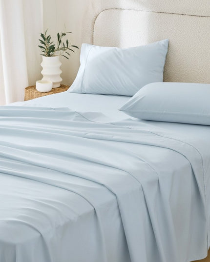 Four Piece Light Blue Cotton King Sheet Set