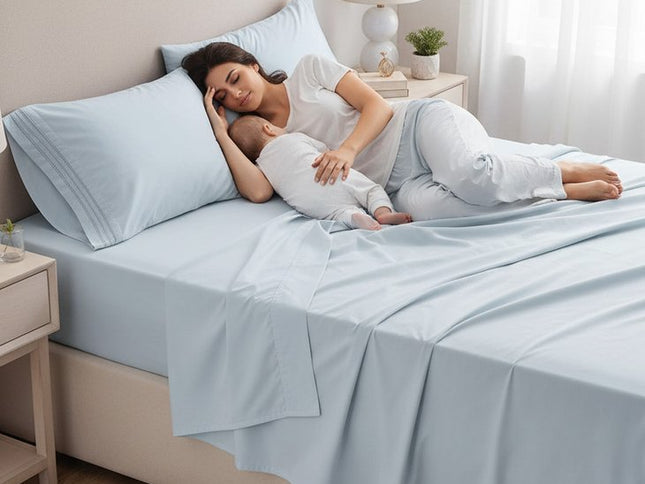 Four Piece Light Blue Cotton King Sheet Set
