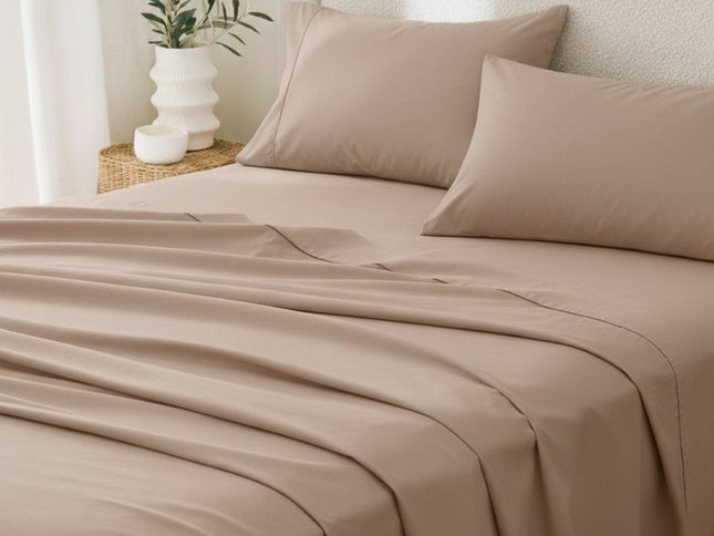 Four Piece Light Brown Cotton Queen Sheet Set