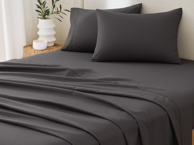 Four Piece Charcoal Cotton Queen Sheet Set