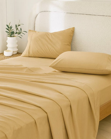 Three Piece Gold Cotton Twin XL Sheet Set
