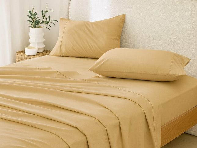 Four Piece Gold Cotton King Sheet Set