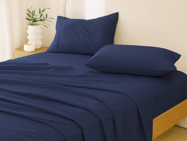 Four Piece Navy Blue Cotton Queen Sheet Set