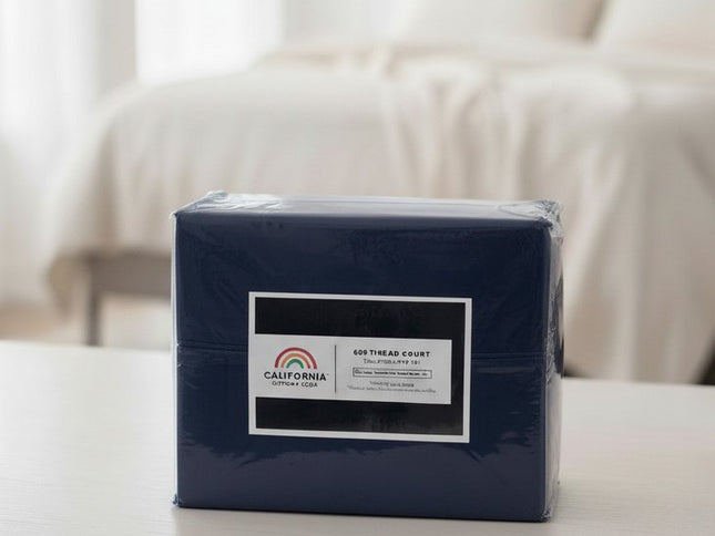 Four Piece Navy Blue Cotton King Sheet Set