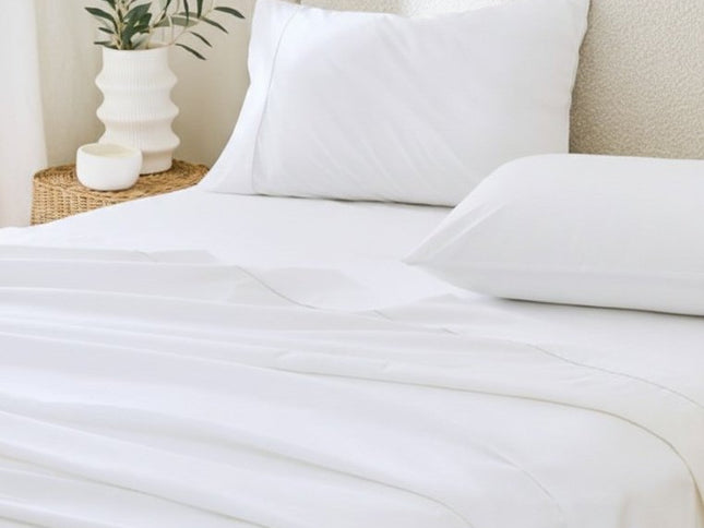 Four Piece White Cotton Queen Sheet Set