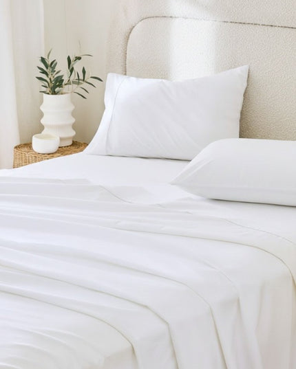 Four Piece White Cotton Queen Sheet Set