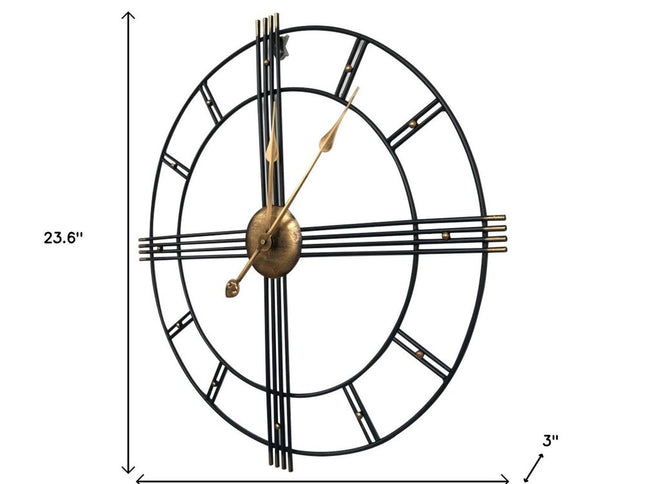 24" Beige Black And Brown Silent Analog Round Wall Clock