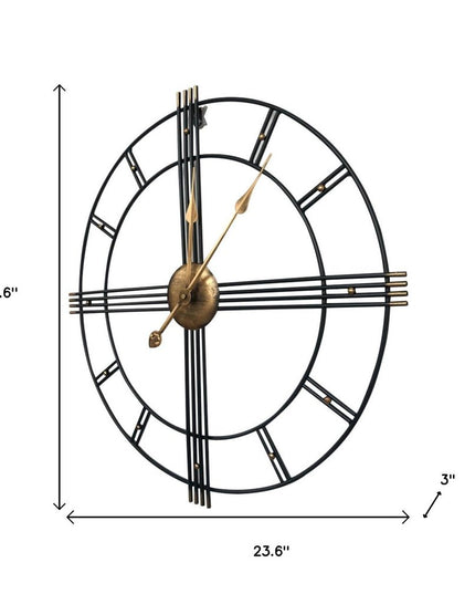 24" Beige Black And Brown Silent Analog Round Wall Clock