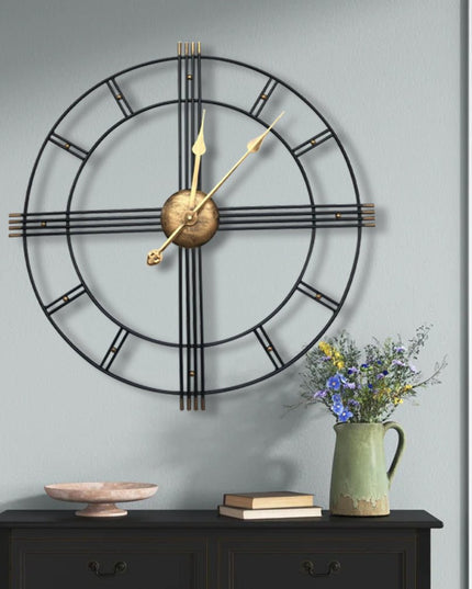 24" Beige Black And Brown Silent Analog Round Wall Clock