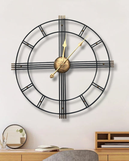 24" Beige Black And Brown Silent Analog Round Wall Clock