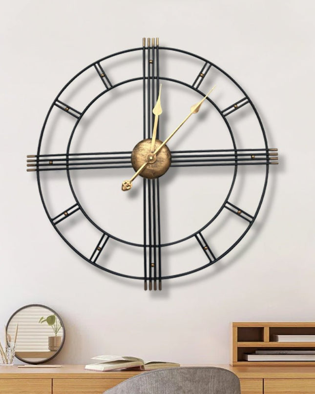24" Beige Black And Brown Silent Analog Round Wall Clock
