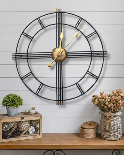 24" Beige Black And Brown Silent Analog Round Wall Clock