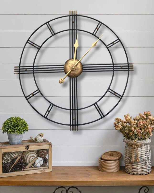 24" Beige Black And Brown Silent Analog Round Wall Clock