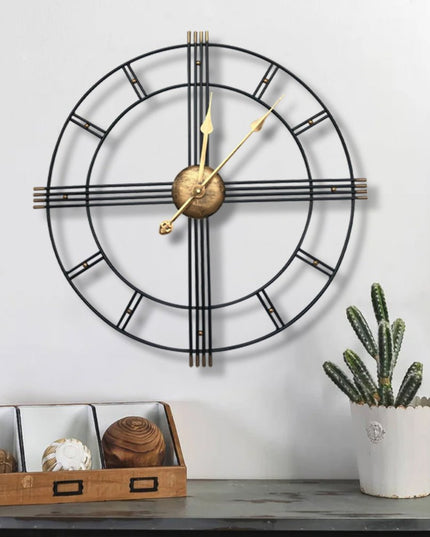 24" Beige Black And Brown Silent Analog Round Wall Clock