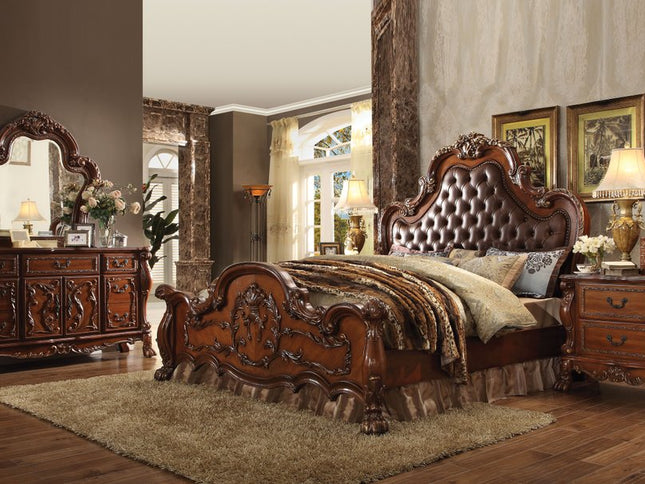 31" Brown Wood Carved Scrollwork Two Drawer Nightstand