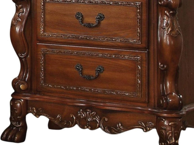 31" Brown Wood Carved Scrollwork Two Drawer Nightstand