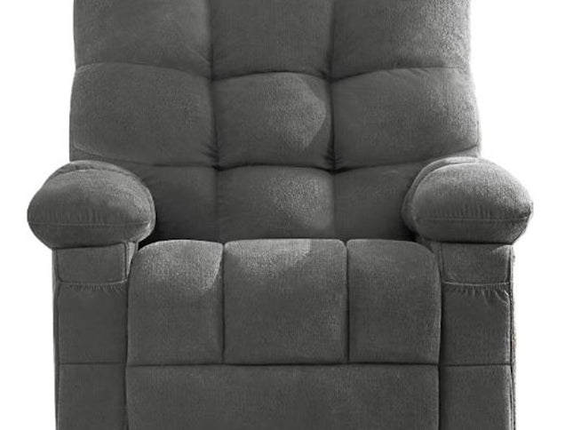 39" Gray Tufted Chenille Heated Massage Swivel Rocker Recliner With USB