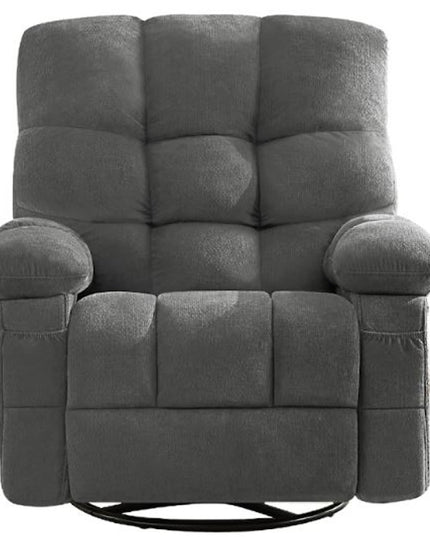 39" Gray Tufted Chenille Heated Massage Swivel Rocker Recliner With USB