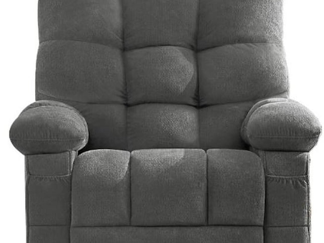 39" Gray Tufted Chenille Heated Massage Swivel Rocker Recliner With USB