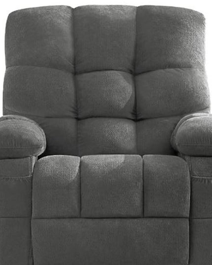 39" Gray Tufted Chenille Heated Massage Swivel Rocker Recliner With USB