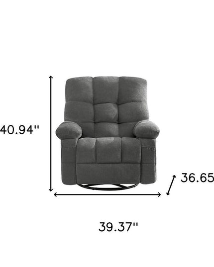 39" Gray Tufted Chenille Heated Massage Swivel Rocker Recliner With USB