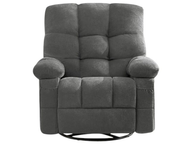 39" Gray Tufted Chenille Heated Massage Swivel Rocker Recliner With USB