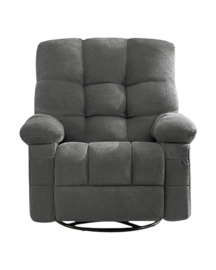 39" Gray Tufted Chenille Heated Massage Swivel Rocker Recliner With USB