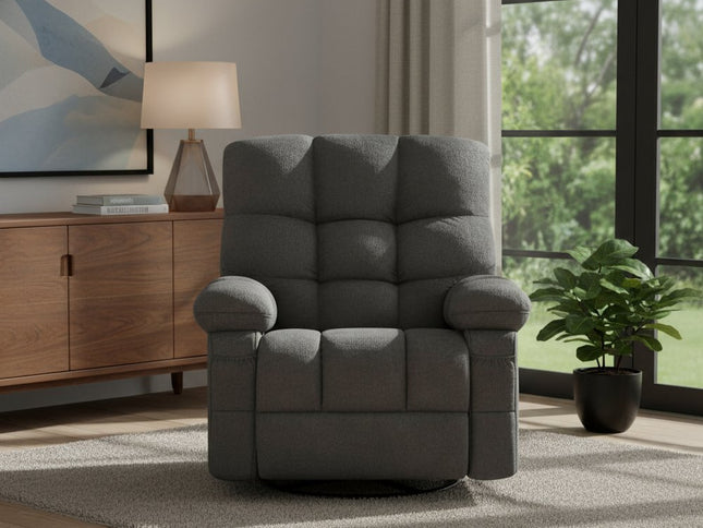39" Gray Tufted Chenille Heated Massage Swivel Rocker Recliner With USB
