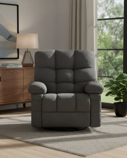 39" Gray Tufted Chenille Heated Massage Swivel Rocker Recliner With USB
