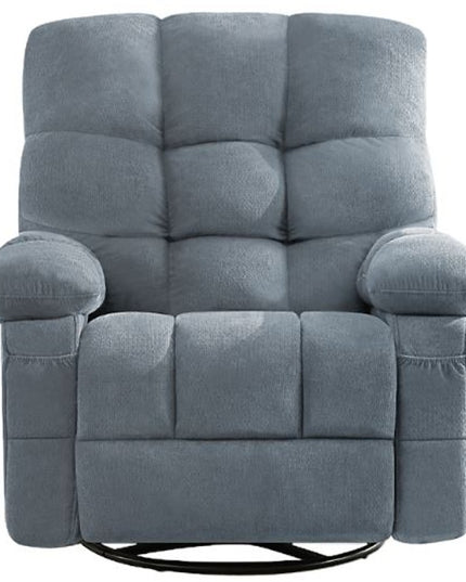 39" Blue Tufted Chenille Heated Massage Swivel Rocker Recliner With USB