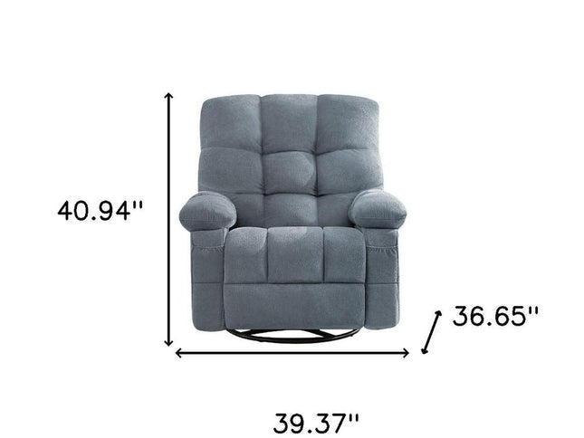 39" Blue Tufted Chenille Heated Massage Swivel Rocker Recliner With USB