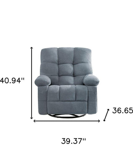 39" Blue Tufted Chenille Heated Massage Swivel Rocker Recliner With USB