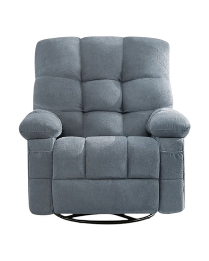 39" Blue Tufted Chenille Heated Massage Swivel Rocker Recliner With USB