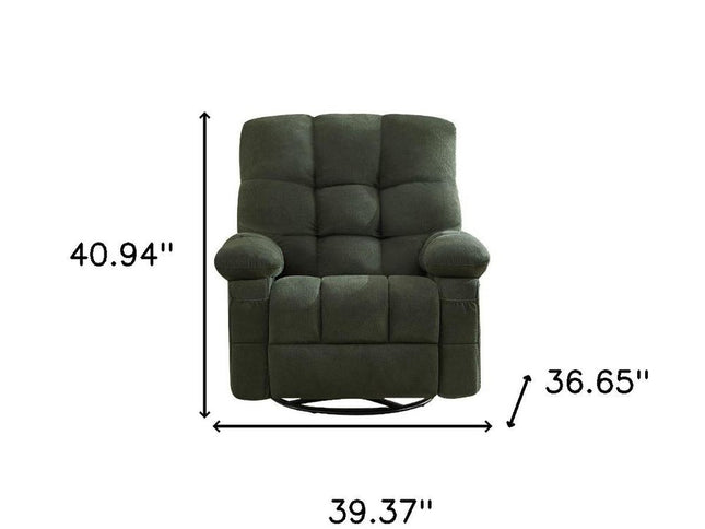 39" Dark Green Tufted Chenille Rocker And Swivel Heated Massage Manual Recliner With USB