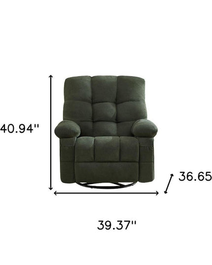 39" Dark Green Tufted Chenille Rocker And Swivel Heated Massage Manual Recliner With USB
