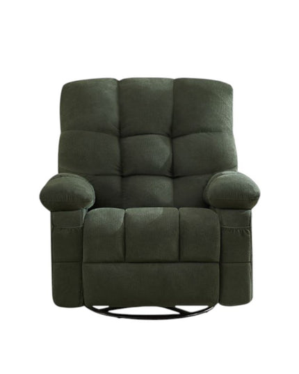 39" Dark Green Tufted Chenille Rocker And Swivel Heated Massage Manual Recliner With USB