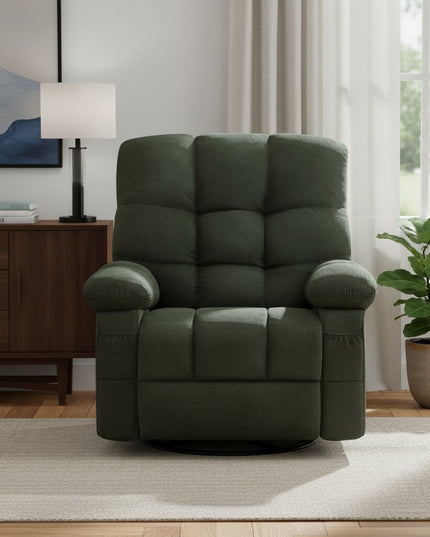 39" Dark Green Tufted Chenille Rocker And Swivel Heated Massage Manual Recliner With USB